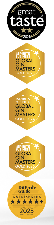 Great Taste 2026, Gin Masters Gold 2023, 2024 and 2026, and Difford's Guide Outstanding 2025 awards