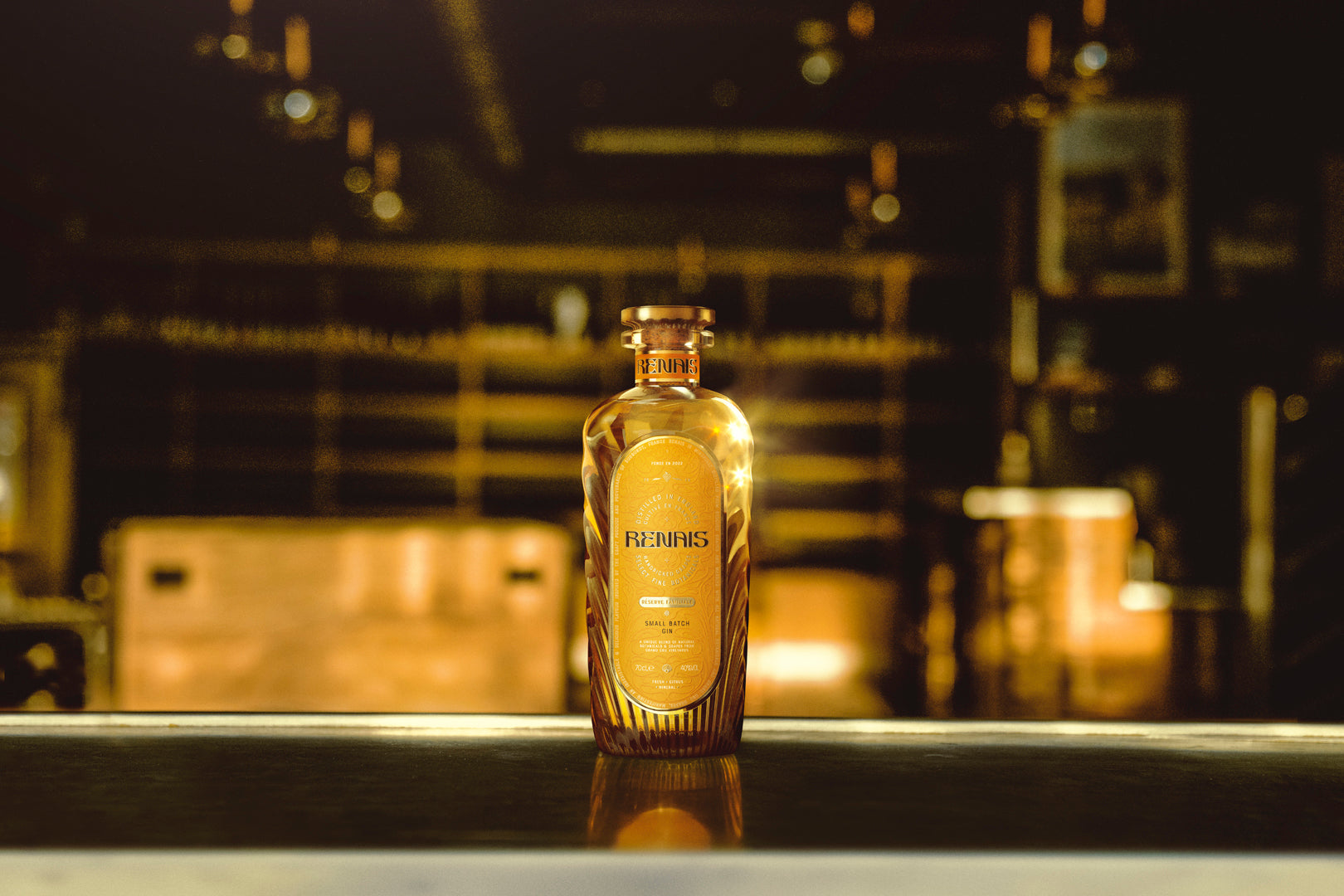A bottle of Renais at the distillery in England